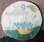 VICTORIAN HAND MADE WATERCOLOR PAINTING GRAVESTONE MEMORIAL DOVE FLOWERS BASKET — photo 1