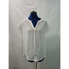 Banana Republic Women s S/P White Embroidered V-Neck Blouse Top 100 Polyester