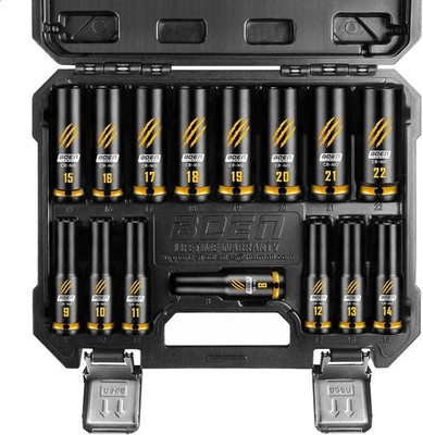 15-Piece BOEN 1/2'' Drive Metric Impact Socket Set (8-22mm)
