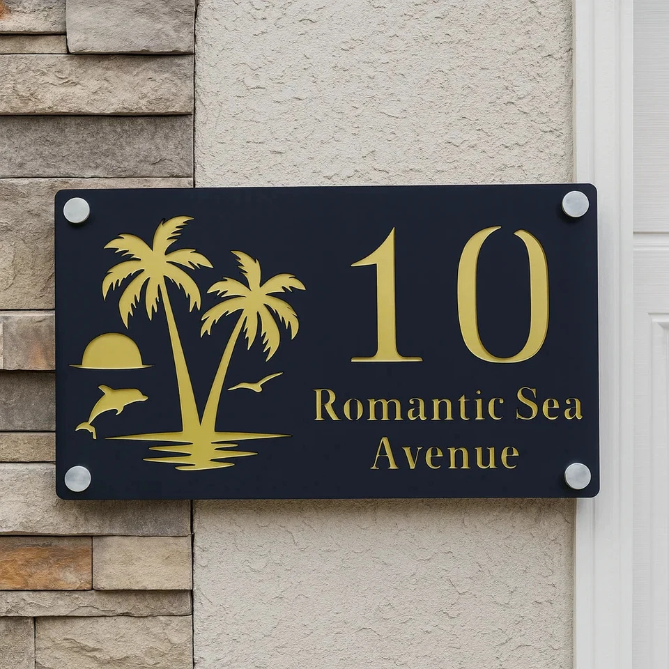 CUSTOM HOUSE SIGN NUMBER STREET SIGN ISLAND BEACH PALM TREE DOLPHIN ACRYLIC - image 3 of 4