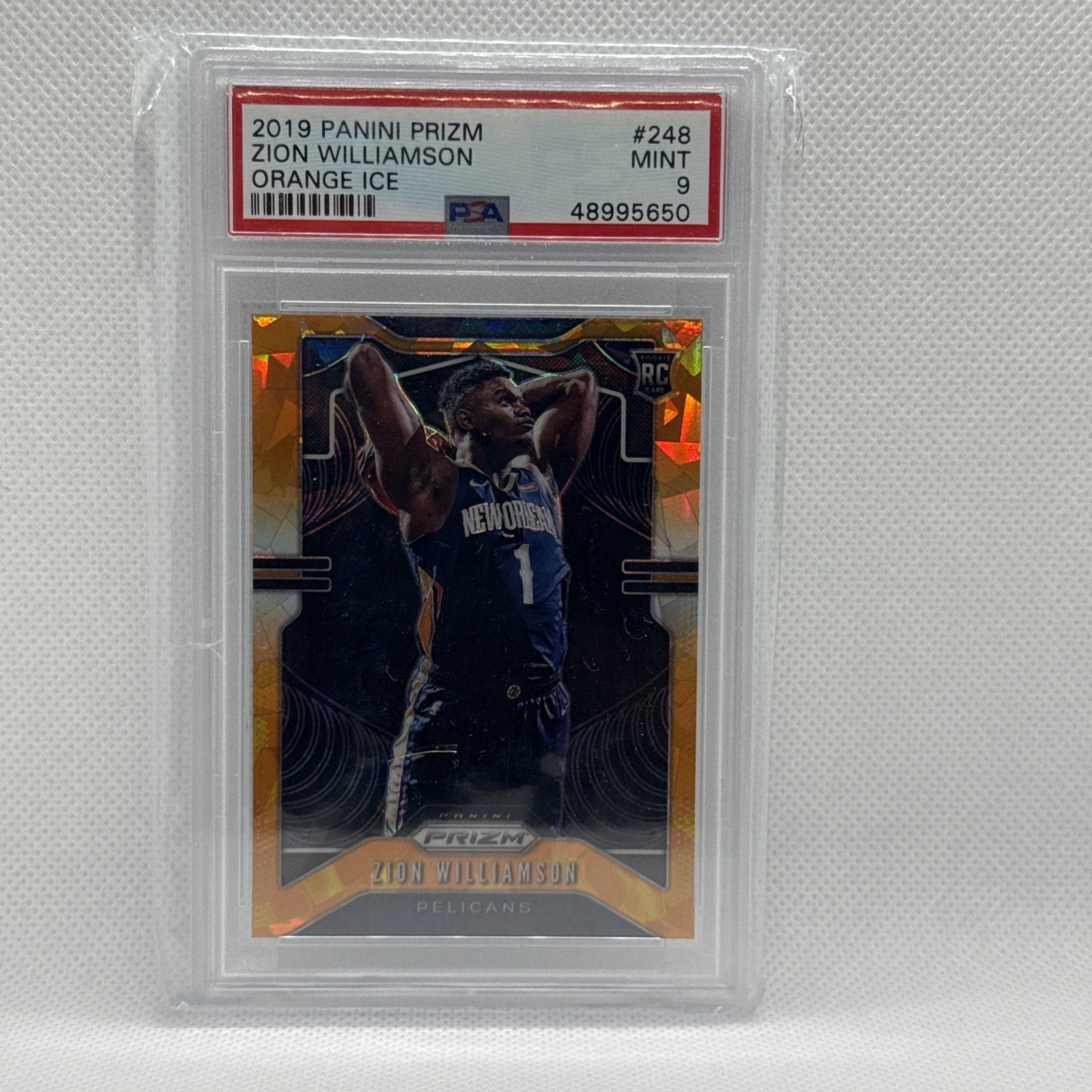 2019-20 Panini Prizm Zion Williamson RC ORANGE Ice #248 PSA 9