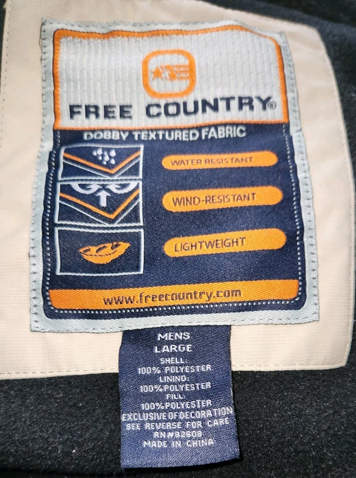 Free Country Beige Men's Hooded Fleece Lined Water Resistant Jacket Sz L - Image 4 of 4