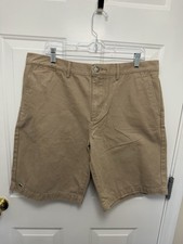Men  s Lacoste Khaki Chino Shorts Flat Front Size 36 Golf Casual Summer Preppy