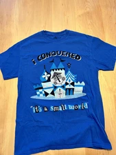  Disney Parks I Conquered It’s A Small World Unisex T-shirt Adult M Blue 2 Sided