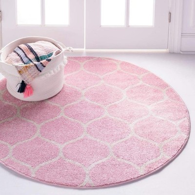 Unique Loom Trellis Frieze Collection Area Rug - Rounded (5' 1'' Round Light P...