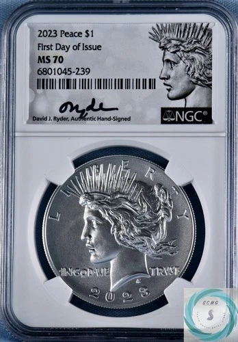 2023 $1 Peace Silver Dollar NGC MS 70 First Day of Issue (FDI) - Ryder Signed