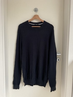 PETER HAHN Herren Feinstrick Pullover M 50 Dunkelblau Baumwolle Leinen Rundhals
