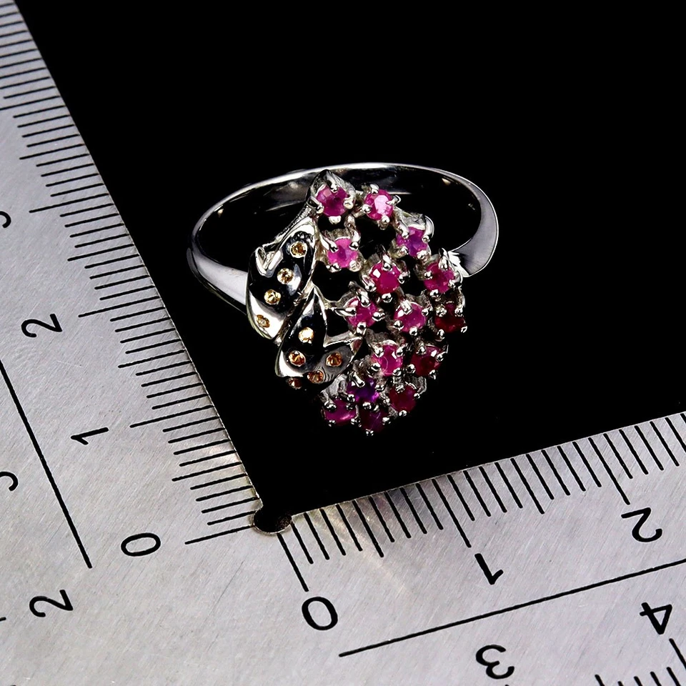 925 Sterling Silver Ring Round Ruby Sapphire Diamond Cut Gemstone Jewelry Size 7 - Image 3 of 4