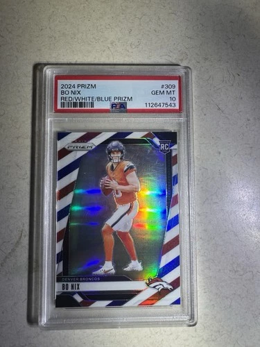 2024 Panini Prizm - Rookies Bo Nix #309 Red White & Blue Prizm (RC) PSA 10