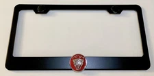 3D Jaguar Red Head Emblem Stainless Steel Black License Plate Frame W/ Caps
