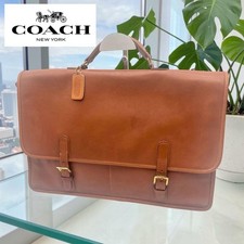 COACH Vintage Leather Business Bag Briefcase Men Light Brown Classic Style