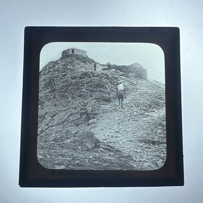 Antique Magic Lantern Slide Mount snowdon  wales view to summit