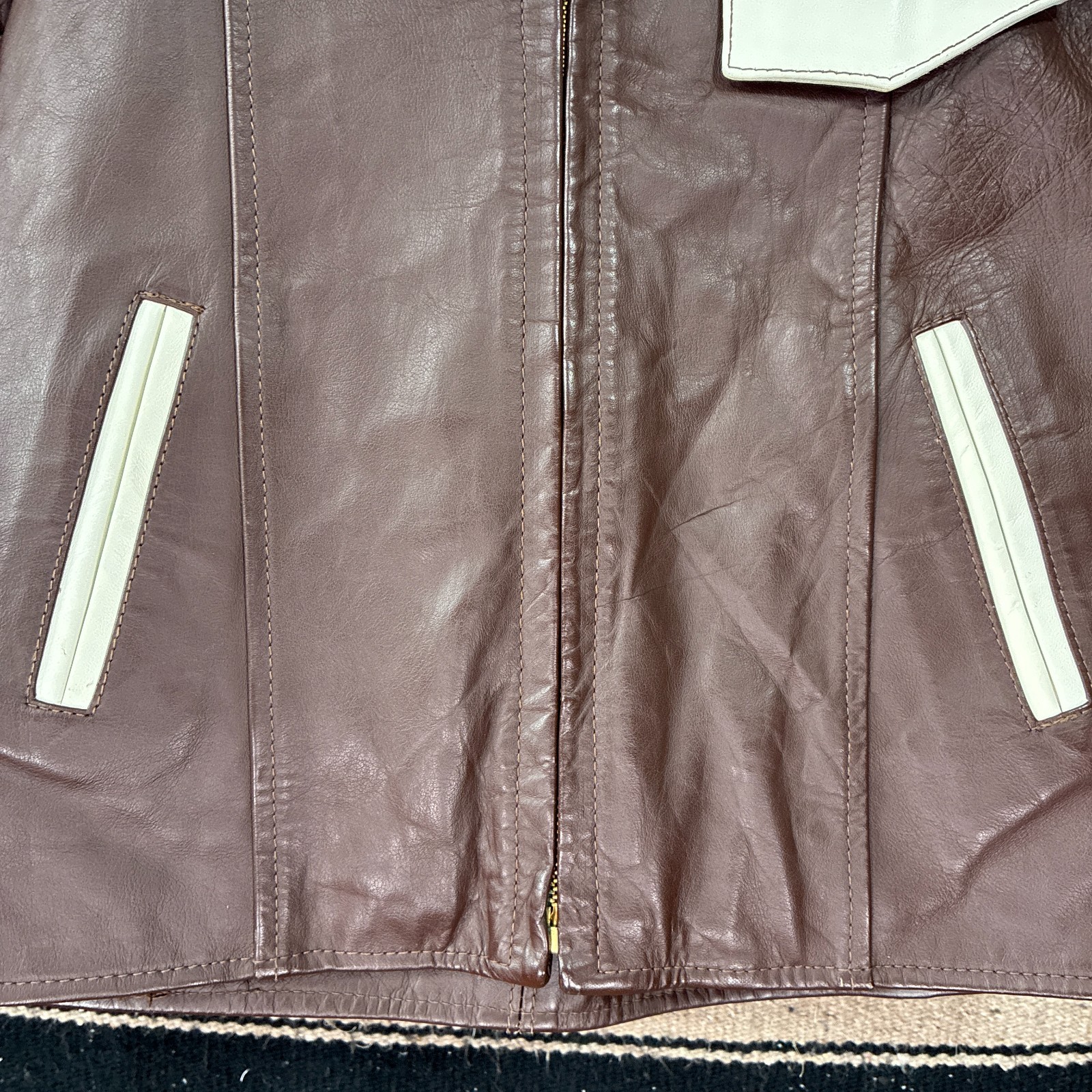 Vintage Lost Worlds NYC Horsehide Leather Jacket - Women's Small - Brown & White image 7