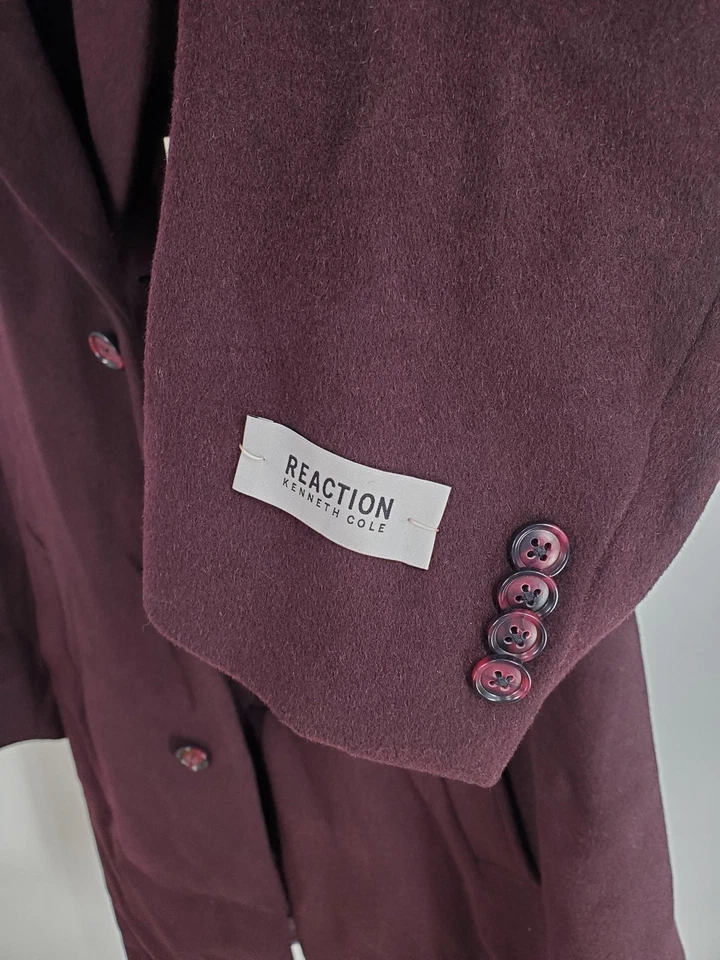 Reaction Kenneth Cole Coat Men's 38R Burgundy Raburn Wool Blend Overcoat Topcoat - Image 3 of 4