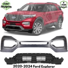 Front Bumper Cover Fascia & Lower Bumper Grille For 2020-2024 Ford Explorer