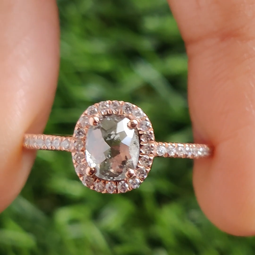 0.68 Ct Oval Cut Salt And Pepper Diamond Ring 14K Rose Gold Engagement Gift Ring - Video 1 of 1