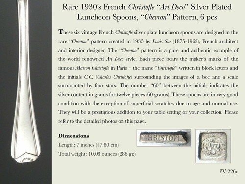 CHRISTOFLE CHEVRON - 6 DINNER SPOON SILVERPLATED ART DECO LUSTER - 1930's FRANCE - Picture 10 of 12