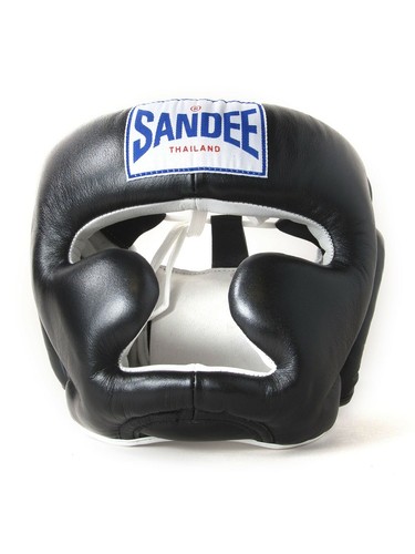 Sandee Leather Closed Face Head Guard Muay Thai Kick Boxing Sparring Gear Helmet