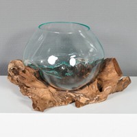 Deko-Glas DROP-2 Natural Teak Massiv Natural Mundgeblasen Handarbeit Unikat Deko