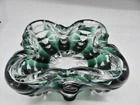 Vintage Mid Century Modern Murano Glass HEAVY BOWL W APPLIED BLUE LOOPING
