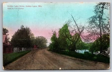 Golden Lake Drive Dirt Road Waters Edge Golden Lake WI C1911 Postcard V24