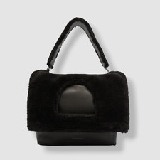 $610 Studio Amelia Women's Black Monument Faux-fur Top Handle Leather Tote Bag