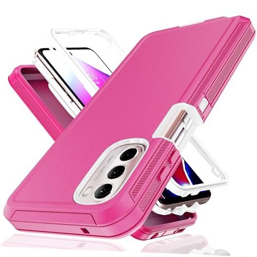 Moto G Stylus 4G 2022 Case - 3-in-1 Heavy Duty Rubber Protection Pink/White