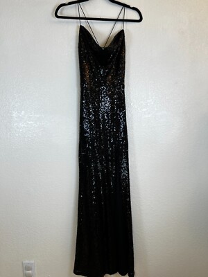 Windsor Y2K Black Sequin Formal Dress Strappy Low Back Prom