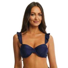 TIME AND TRU - SIZE: L 12-14 - Navy Ruffled Strap Underwire Bikini Top - NEW