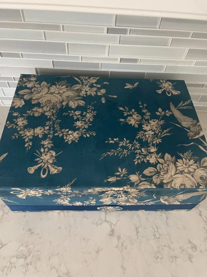 Caja estilo cabaña francesa antigua tela floral toudoir almacenamiento 17" x 12" x 6" Foto 3 de 4