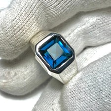 London Blue Topaz Gemstone Ring for Men's 925 Sterling Silver Ring June Birthsto