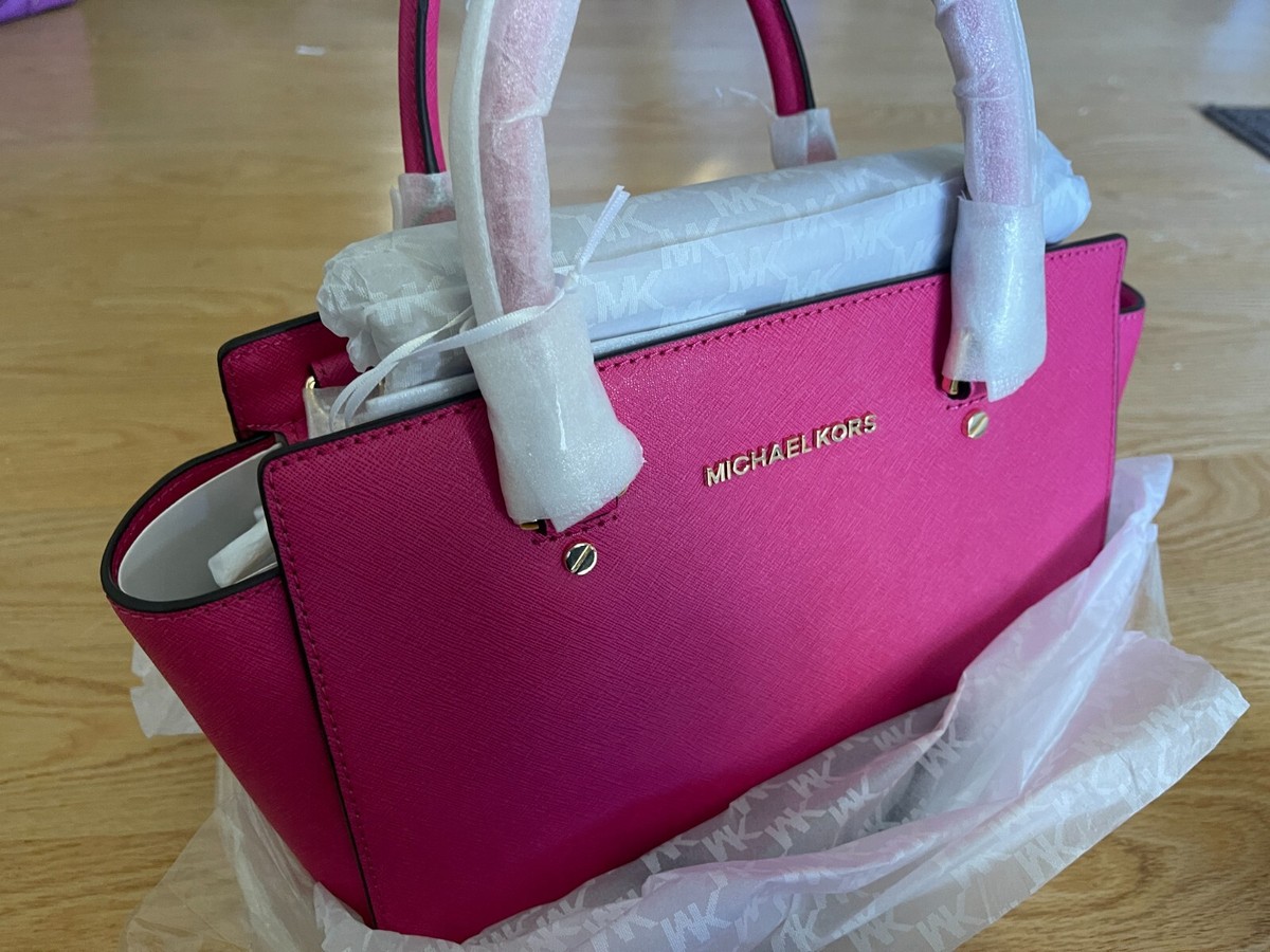 NWT MICHAEL KORS SELMA LEATHER SATCHEL BAG PALE Raspberry | eBay