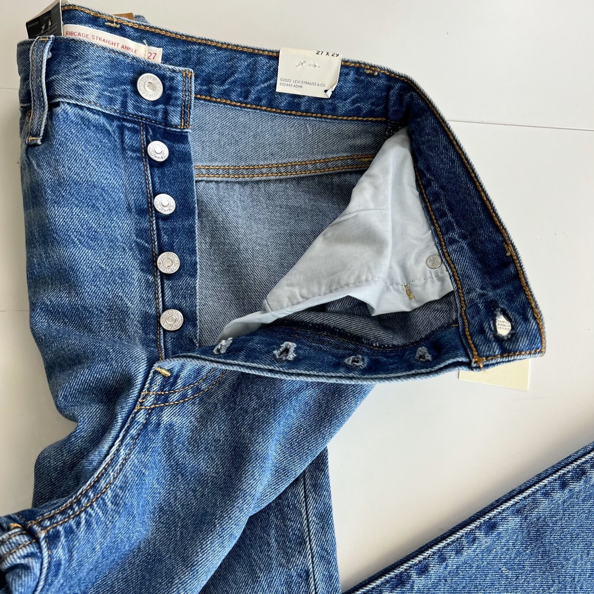 サムシングさん Levi's Premium Women Ribcage Straight Ankle Button Fly Jeans Blue
