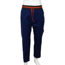 with tags Gucci Mens Print Logo Band Trousers Jogger Pants Blue Size 52 G2U