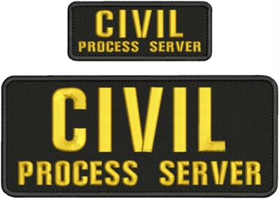 CIVIL PROCESS SERVER EMBROIDERY PATCH 4X10 AND 2X5 HOOK ON BACK GOLD ON BLACK