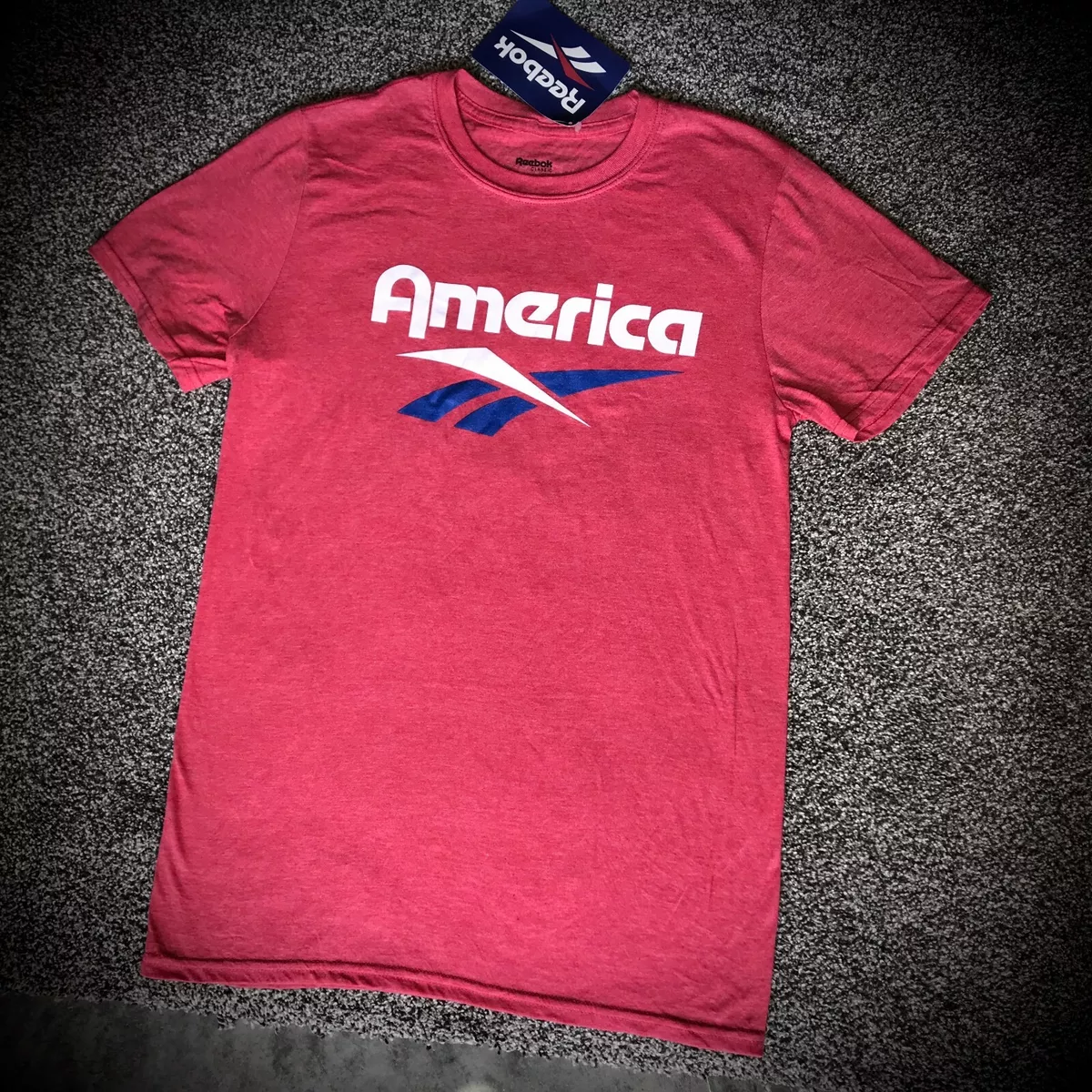 Red white and blue reebok shirt sale