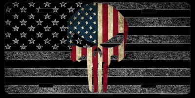 PUNISHER skull tactial AMERICAN USA FLAG VANITY LICENSE PLATE CAR TAG USA MADE