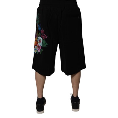 DOLCE & GABBANA Shorts Black CottonLogo Floral Print Bermuda