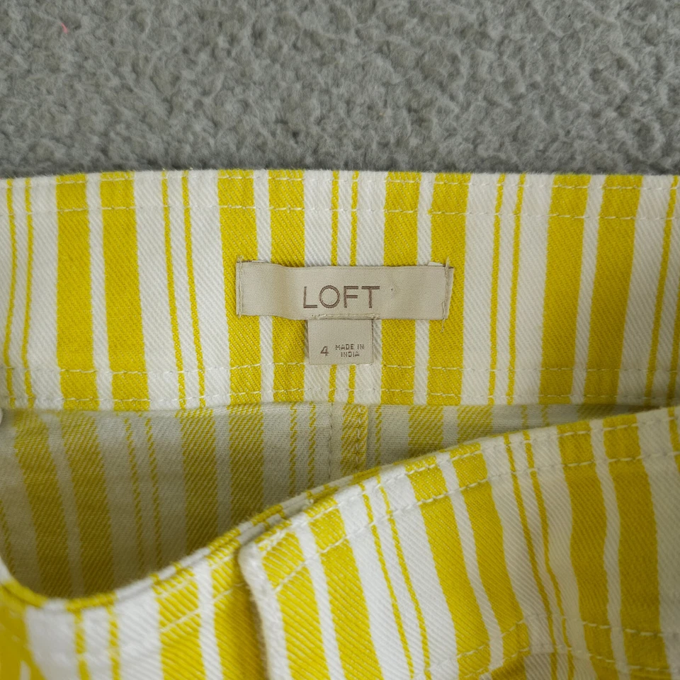 Falda vaquera Ann Taylor LOFT para mujer 4 amarillas blancas a rayas denim mini elástica Foto 3 de 4