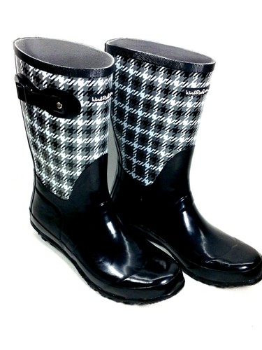 Windriver Black Plaid Rubber Boots Size 