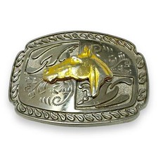 Horse Head Two Tone Metal Belt Buckle Silver Gold 3D Western Cowgirl Rodeo