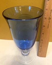 Vintage Water Goblet Footed Glass Cobalt Blue  7" Holds 12 ozs