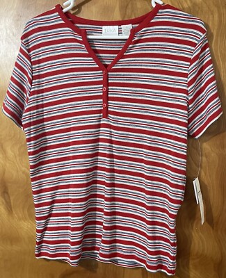 Ladies Small Blouse Top, Short Sleeve Striped Tee, by Erika, NWT.