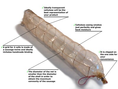 30 pcs. Summer Sausage Casings, Clear Polymer in the Grid of 4 Cells, Ø3.3''x20''