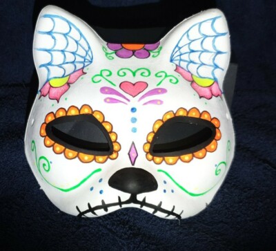 Sexy La Catrina Skull Maske Katze Party Goa Psy Halloween Unikat UV Glow...