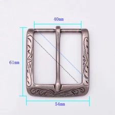 Retro Flower Carved Antique Silver Prong Pin Buckle Men Leather Belt Buckle 40mm