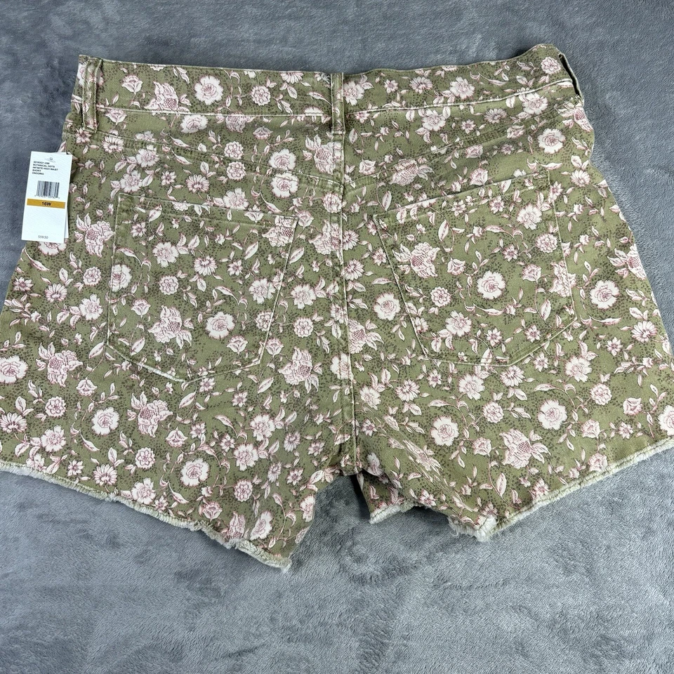 Pantalón Corto Jessica Simpson Infinite Cintura Alta Mujer 16W Verde Rosa Floral NUEVO $59 Foto 2 de 4