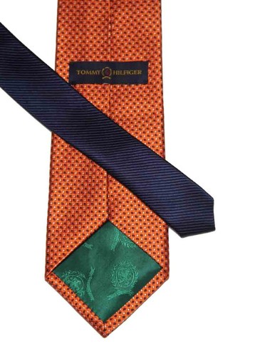 Tommy Hilfiger Silk Tie Orange White Gray Blue Geometric Men's - Picture 2 of 2