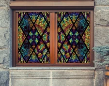 3D Artistic Pattern O15 Window Film Print Sticker Cling Stained Glass UV Block A