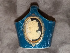 Vintage Blue Mount Clemons Pottery Cameo Basket/Brush Holder
